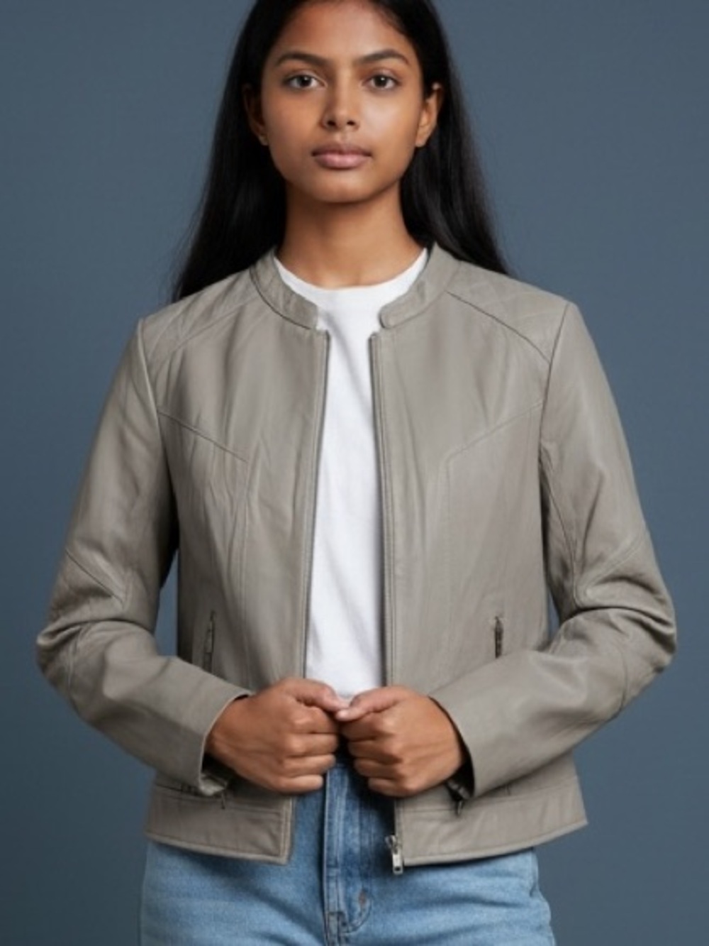 Burning Torch Quilted Washed Leather Jacket in Dove
